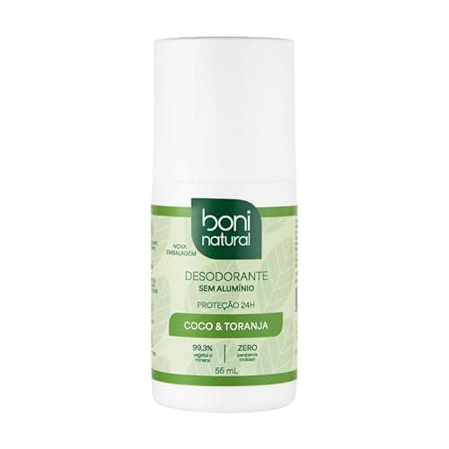 Desodorante Roll-On sem Alumínio, Natural, Vegetal e Vegano, Coco e Toranja, Boni Natural, 55ml