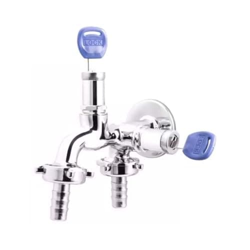 SOFTINOX Torneira para Área Externa/Jardim 2 Saídas com Chave de Segurança Material Premium Acabamento Cromado