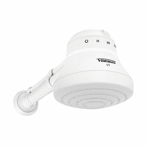 Chuveiro elétrico branco Familho 4T com controle de temperatura e fluxo de água
