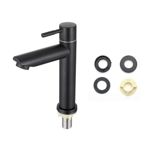 Heemli Torneira Banheiro 22 cm Luxo Moderna Lavatório Torneira Baixa Para Banheiro Volta Bica Baixa Cromada Espelhada Lavabo Aço Inox Alto Padrão Fria (Preto fosco）