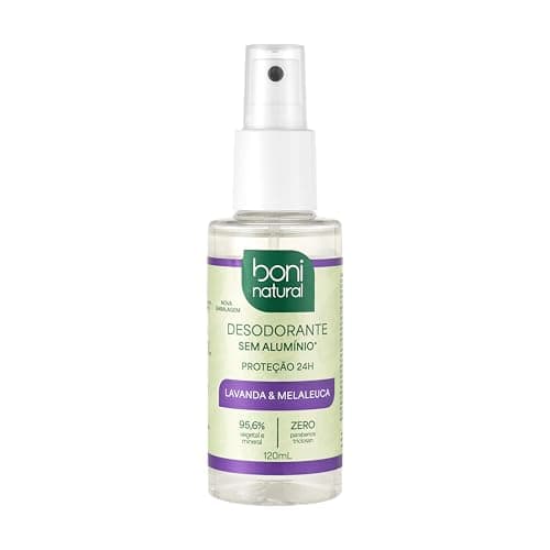 Desodorante Spray Natural e Vegano com Óleos Essenciais de Melaleuca e Lavanda, 24 horas de proteção, Sem Alumínio, Sem Parabenos, Sem Triclosan, Boni Natural, 120ml