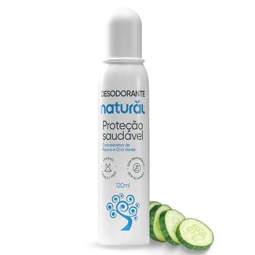NATURAL Desodorante com Extratos de Pepino e Chá Verde - Proteção Saudável - Frescor Duradouro - Sem Alumínio - Vegano - 120ml