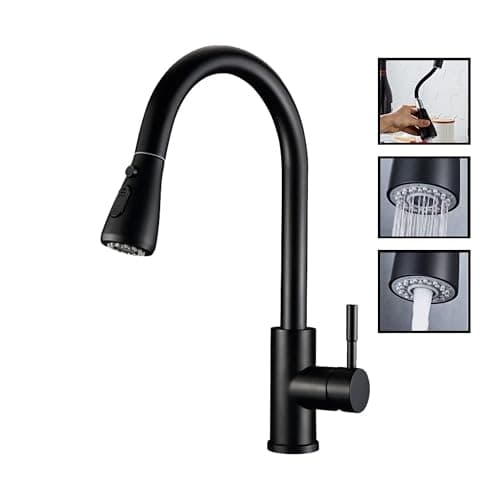 Torneira Cozinha Domma Gourmet Flexível Extensível Misturador Monocomando Pia Bancada Aço inox Preto Fosco