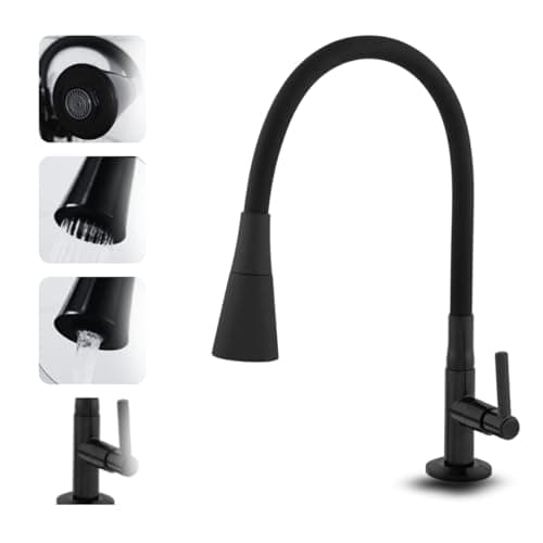 Torneira Gourmet para Bancada Cozinha, Flexível, Base Metálica, 2 Jatos, Preta MZcell