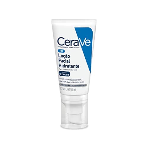 CeraVe Loção Facial Hidratante PM, Textura Ultraleve, Hidratação Suave e Rápida Absorção, com Ceramidas Essenciais e Ácido Hialurônico, Sem Perfume e Hipoalergênica, 52ml