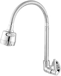 Torneira de Parede para Cozinha Gourmet, Flexível, Metal Cromado, 1/4 de Volta, Bica Giratória 360°, Jato Concentrado e Chuveirinho