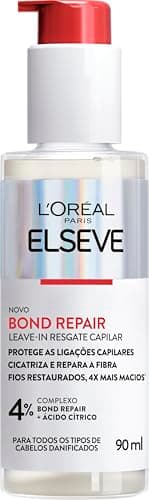 L'Oréal Paris Elseve Bond Repair Leave-In Finalizador Resgate Capilar com Ácido Cítrico e Glicina, Proteção Térmica 230°C, Controla Frizz e Reconstrói Ligações, 90ml