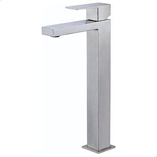 Torneira monocomando para lavatório de banheiro em metal escovado, bica alta, design moderno