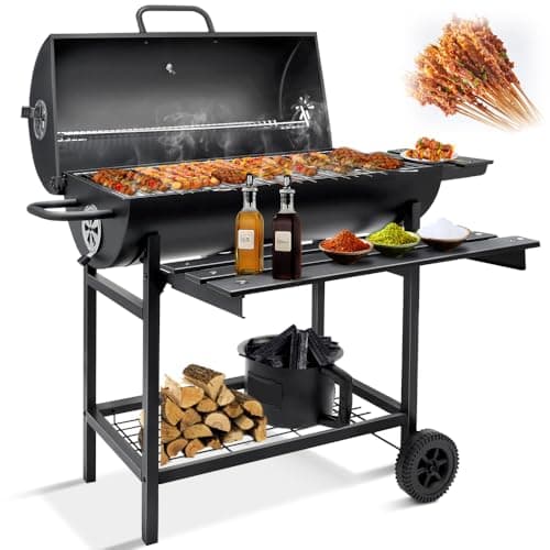 Ferramentas de Piquenique, Churrasqueira a Carvão Preta Com Grelha, Rodas e Termômetro - Churrasqueira Americana Bafo