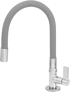 Torneira de Cozinha Bancada com Bica Flexível 50cm Giratória 360° – Arejador Embutido, Corpo em Metal Premium, Acionamento 1/4 de volta, Cor Cinza - 2160