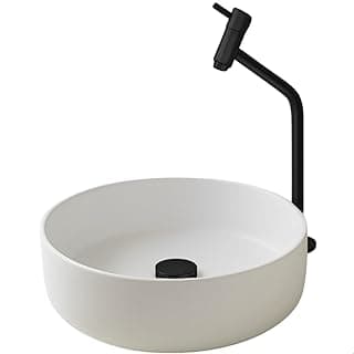 Kit cuba banheiro redonda cerâmica branca torneira preta válvula click