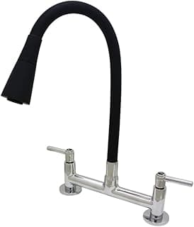 Torneira de cozinha com bico flexível preto e corpo em aço inoxidável prateado