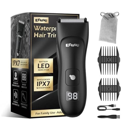 ENSSU - Aparador Elétrico para Homens, com Lâmina de Cerâmica, À Prova d'Água, Recarregável (Lítio), Preto, para Barba, Peito, Virilha e Púbicos