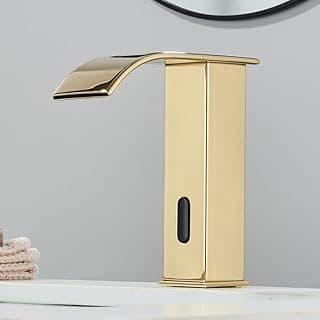 Torneira de banheiro em ouro com sensor de movimento, design elegante e moderno