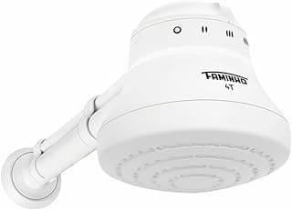Chuveiro elétrico branco Famiho 4T com cano de 30 cm, ângulo frontal
