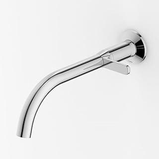 Torneira de lavatório de parede cromado, design elegante, acabamento brilhante.