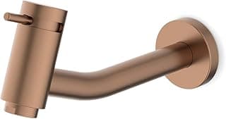 Torneira de lavatório de parede em bronze, design elegante, bico curvado, corpo liso, fundo branco.