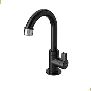 Torneira de mesa preta bica alta Hydraplus para lavatório, design elegante, fundo branco