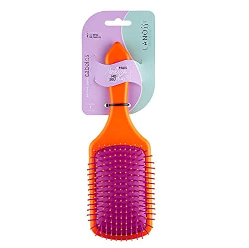Lanossi Beauty & Care Escova Orange Raquete Quadrada Cores Laranja E Rosa Linha Essencial Lanossi.