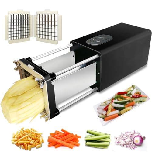 Cortador EléTrico De Batata Frita, Cortador Comercial De Frutas/Legumes, Com LâMina De 1/2"+3/8", AçO InoxidáVel/ArmazéM De Grande Capacidade, Para Batatas, Cebolas, Pepinos, Legumes,Black