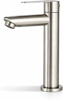 Torneira de mesa em aço inoxidável escovado estilo retrô, ideal para banheiros modernos.