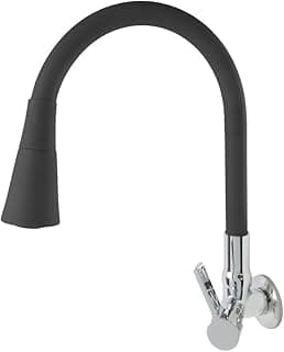 Torneira Gourmet Cozinha de Parede com Bico Flexível e Acabamento Preto e Cromado