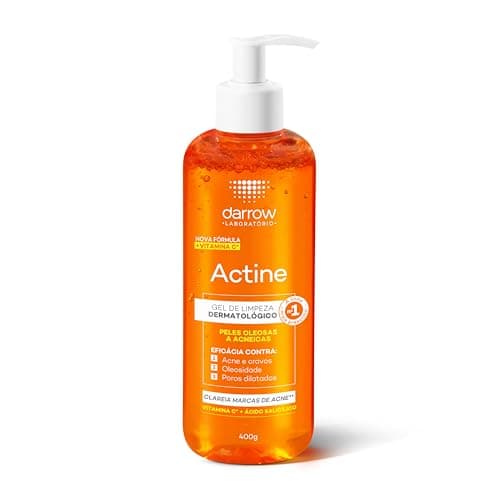 Darrow Actine Gel de Limpeza Dermatológico Facial com Ácido Salicílico, Vitamina C e Lactato de Mentila, Redução de 86% da Acne e -90% Oleosidade Imediatamente, 400g