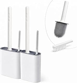 Kit 2 Escovas Sanitárias de Silicone com Suporte, Design Minimalista, Escova Redonda para Limpeza de Vaso Sanitário