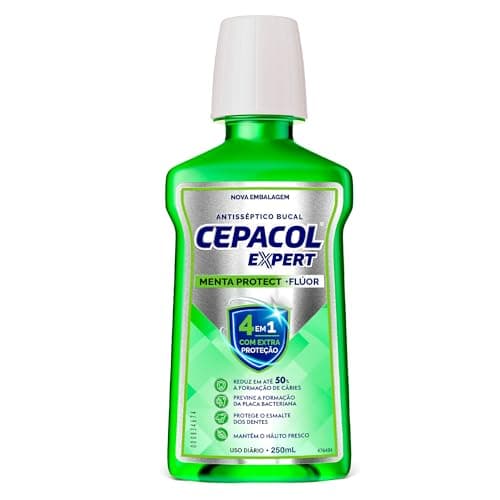 CEPACOL - Enxaguante Bucal Expert Menta Protect - Com Flúor - Hálito Duradouro e Proteção Contra Cáries - 250ml