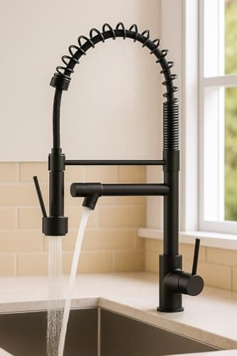 Torneira Gourmet Cozinha Monocomando, Torneira de Cozinha Bancada Com Spray Extensor, Volante Em Alavanca, Fácil Encaixe (Preto)
