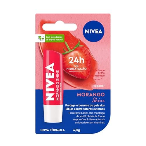NIVEA Hidratante Labial Morango Shine 4,8g - Cuidado intensivo para seus lábios, hidratação prolongada, delicioso aroma de morango, pigmentos brilhantes e cor delicada