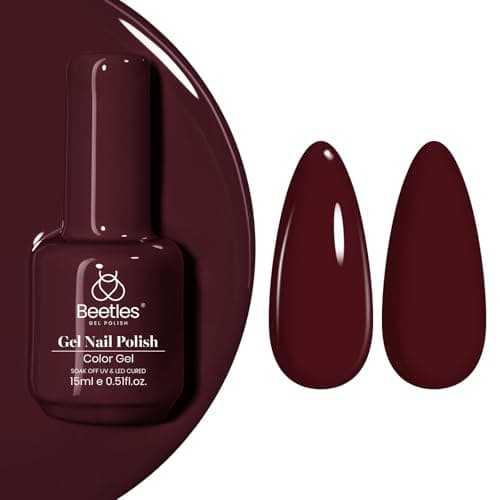 Beetles Borgonha Esmalte em gel vermelho – Esmalte de gel de inverno marrom Blanchett, 15 ml, cor vermelha ameixa escura, lâmpada UV de imersão para manicure, faça você mesmo em casa, presentes para