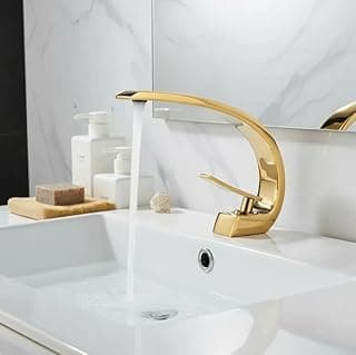 Torneira de lavatório monocomando com bica curva em cobre para banheiro e lavabo.