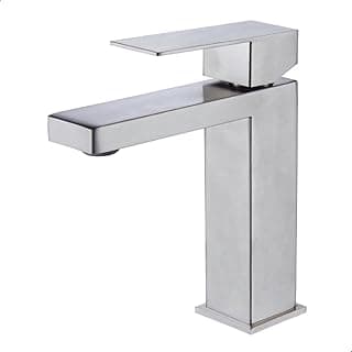 Torneira monocomando para lavatório de banheiro em metal, acabamento escovado, design moderno
