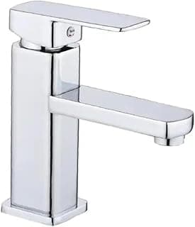 Torneira de lavatório para banheiro com monocomando misturador, metal cromado, estilo luxuoso.