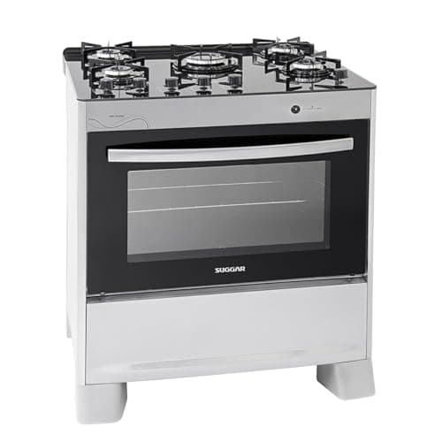 SUGGAR FOGÃO NEO GLASS PRATA MESA DE VIDRO 5 BOCAS TREMPE 6 APOIOS ACENDIMENTO AUTOMÁTICO FGVNG510PRIX