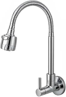 Torneira de Cozinha Preta Montada na Parede, Bica Giratória Universal com Cabeça de Guarda-Chuva e Dois Modos de Jato, Resistente e Moderna (Embutido(Prateado))