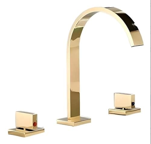 Torneira Misturador para Lavatório de Banheiro, Acabamento Cromado, Duplo Comando (DouradoBrilhante)