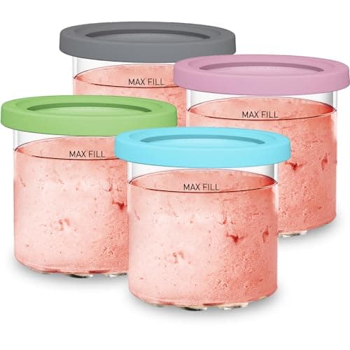 Para máquinas de sorvete Ninja Creami NC299AMZ & NC300s Series, lavável na lava-louças, 473 ml com tampa, pacote com 4, amarelo/rosa/verde/azul (cor sortida)