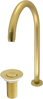 Kit Torneira Lavatório Banheiro Bica Alta Mesa Dourado Fosco 1/4 Volta + Válvula Click Gold Dourado Fosco Metal