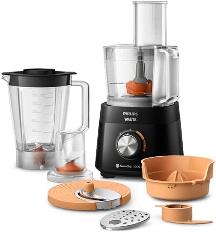 Philips Walita Multiprocessador PowerChop 1000, Preto, Copo com capacidade de 1,5 litros, Duas velocidades + pulsar, 6 acessórios, 1000W, 110V (HR7304/91)