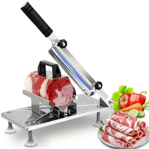 Fatiador de Frios Hezaru, Aço Inoxidável, Máquina Fatiar Frios, Cortador de Carne com Lâmina Longa de 200 Mm, Fatiador Espessura Ajustável de 0,3 A 8MM
