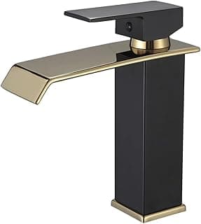 Torneira banheiro cascata baixa preto dourado monocomando água quente fria
