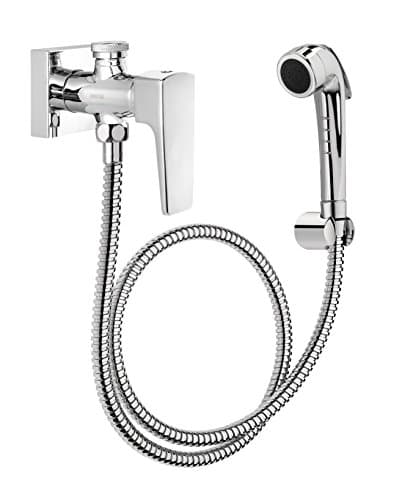 Ducha higiênica Docol com registro e derivação em aço inoxidável, design elegante e bico articulado.