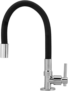 Torneira de cozinha flexível com tubo preto e base prateada
