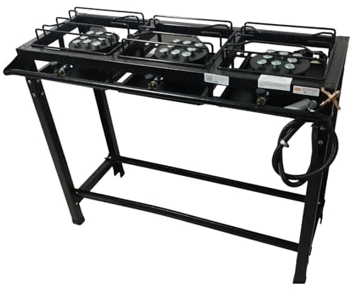 Fogão Industrial 3 Bocas Alta Pressão, 95 x 35 cm, Preto com Mangueira e Registro