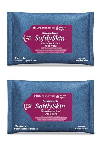 128Un Demaquilante Lenço Umedecido Softly Skin - Com Vitamina E - Suave e Eficiente para Remover Maquiagem e Impurezas