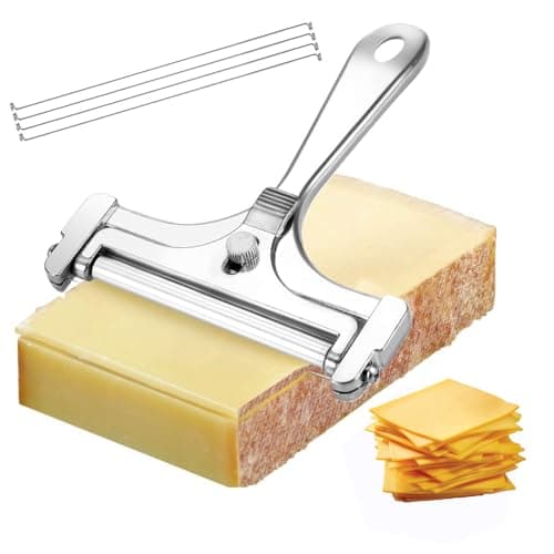Cortador de queijo com espessura ajustável - 5 peças de cortador de queijo de aço inoxidável com conjunto de arame - Cortador de queijo manual para cheddar, gruyere, raclette, barbeador de queijo