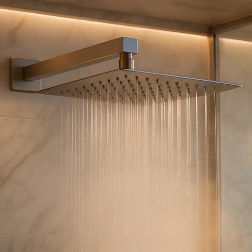 Chuveiro de banho premium quadrado 20x20cm em aço inoxidável com braço de parede, alta vazão, para piscina, jardim, área externa
