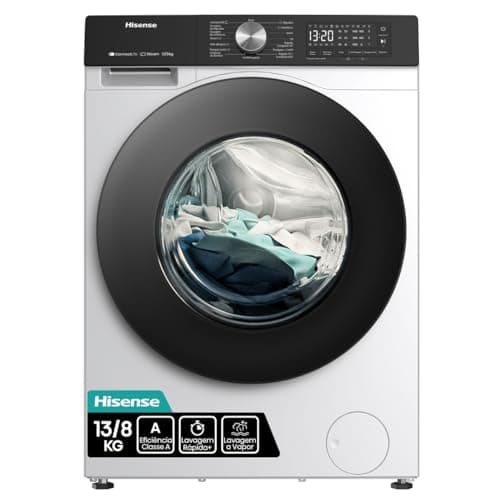 Hisense Lava e Seca, 13kg Lavagem/8kg Secagem, Wi-Fi, Steam, 13 Programas, Motor Inverter, Painel Touch, Branca WD3S13-220V